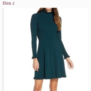 Eliza J Ruffle Trim Long Sleeve Sweater Dress
